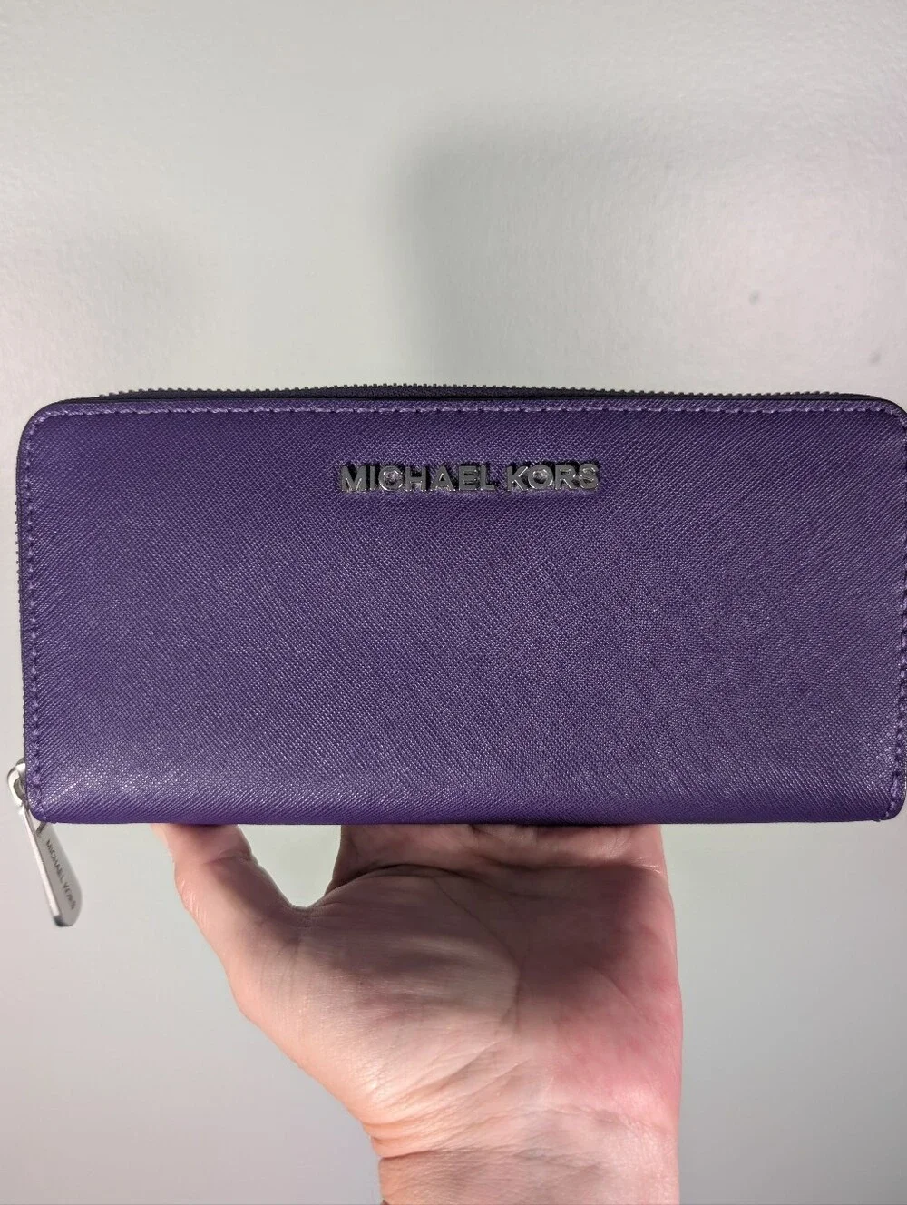 Michael Kors Purple Zip-Around Saffiano Leather Wallet